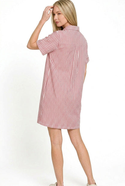 Hazel Blues® |  Zenana Stripe Collared Half Button Up T-Shirts Dress