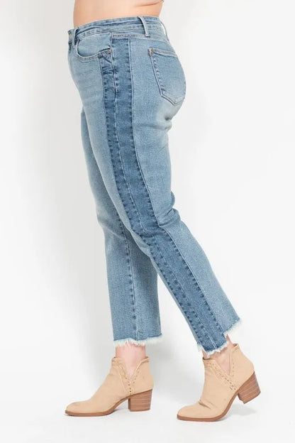Hazel Blues® | Judy Blue Vintage Wash Side Panel Detail with Fray Hem Slim