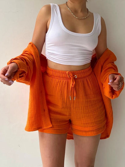 Hazel Blues® |  Textured Button Up Shirt and Shorts Set