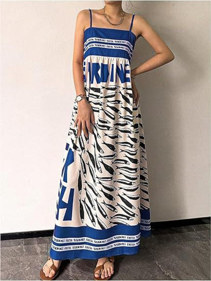 Hazel Blues® |  Sardine Print Spaghetti Strap Maxi Dress