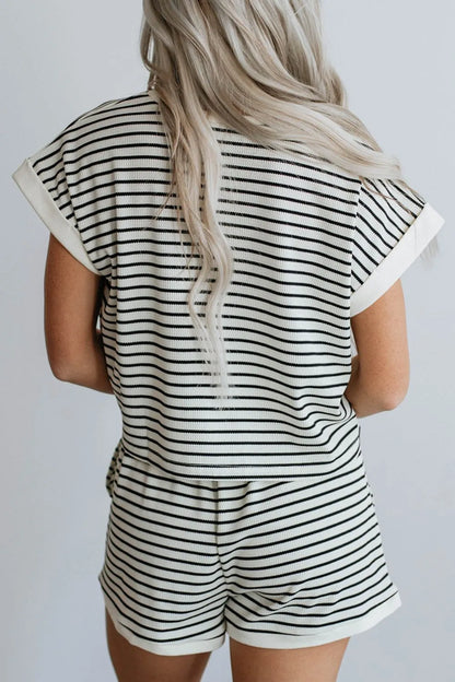 Hazel Blues® |  Striped Contrast Top and Shorts Set