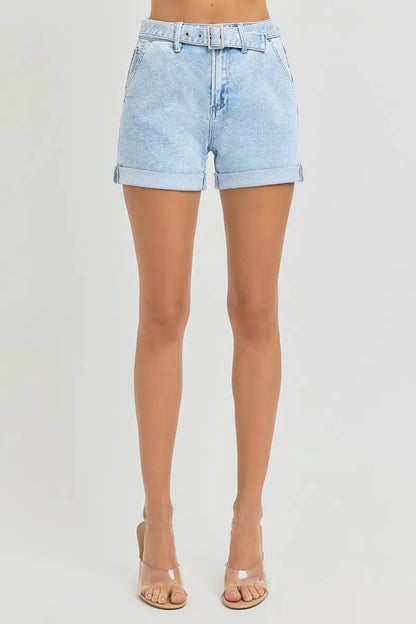 Hazel Blues® | RISEN High Rise Belted Roll Up Shorts