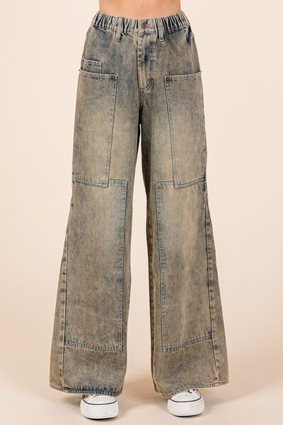 Hazel Blues® |  Mittoshop Washed Wide Leg Jeans with Pockets