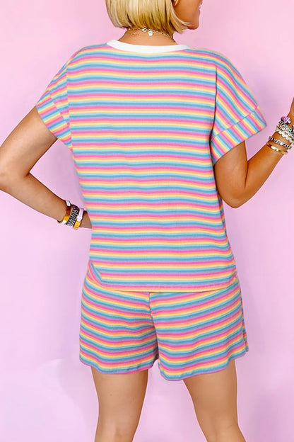 Hazel Blues® |  Striped Round Neck Top and Shorts Set