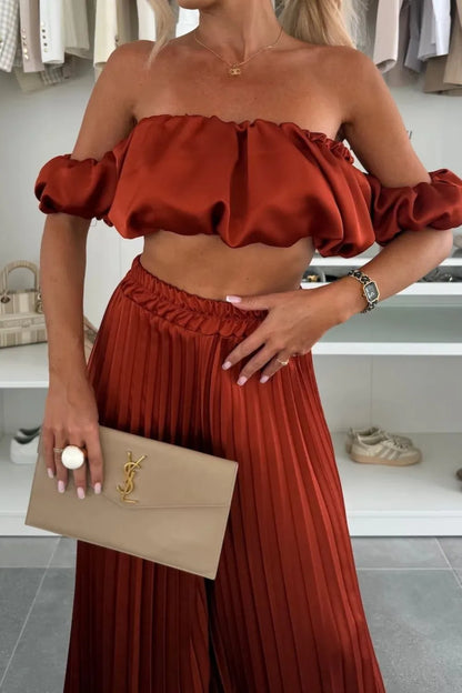 Hazel Blues® |  Off-Shoulder Top and Pleated Pants Set
