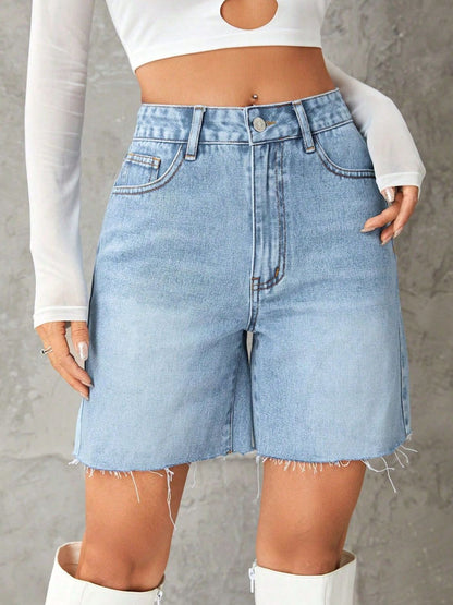 Hazel Blues® |  Frayed Hem Denim Shorts