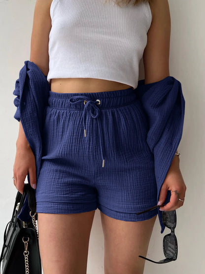 Hazel Blues® |  Textured Button Up Shirt and Shorts Set