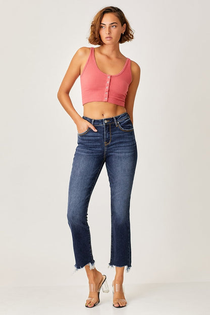 Hazel Blues® |  Risen Frayed Hem Cropped Straight Jeans
