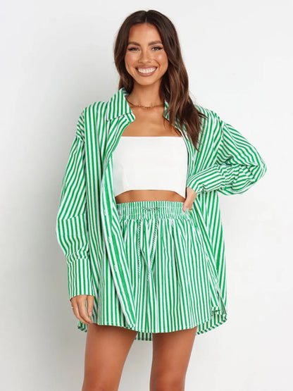Hazel Blues® |  Striped Dropped Shoulder Shirt and Shorts Set