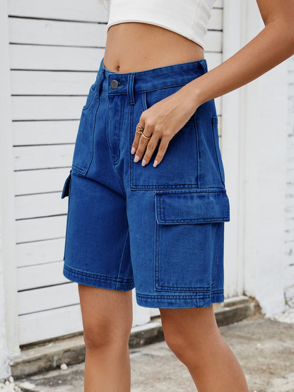 Hazel Blues® |  High Waist Denim Shorts with Cargo Pockets