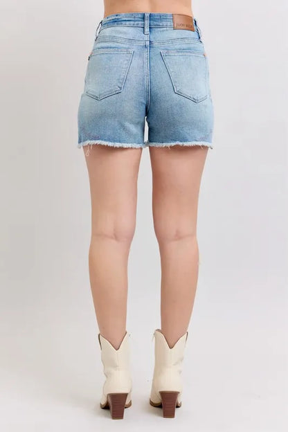 Hazel Blues® |  Judy Blue High Waist Western Embroidery Detail Cut Off Denim Shorts