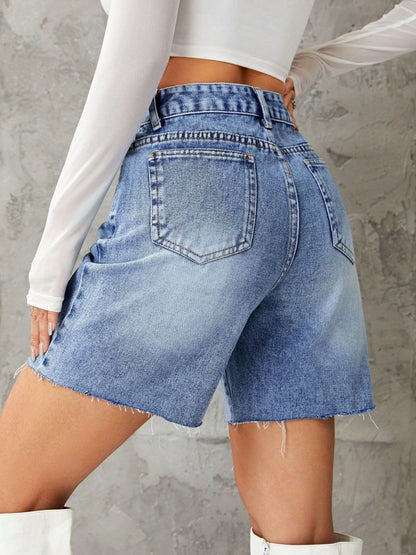 Hazel Blues® |  Frayed Hem Denim Shorts