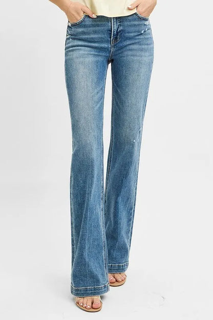Hazel Blues® | RISEN Distressed Detail Bootcut Jeans