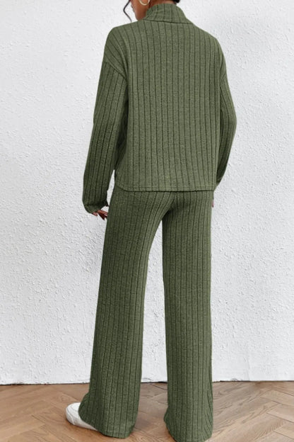 Hazel Blues® |  Mock Neck Dropped Shoulder Top and Pants Set