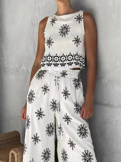 Hazel Blues® |  Printed Tank and Wide Leg Pants Set