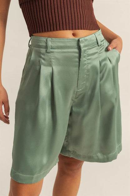 Hazel Blues® |  HYFVE High-Waist Pleated Satin Shorts