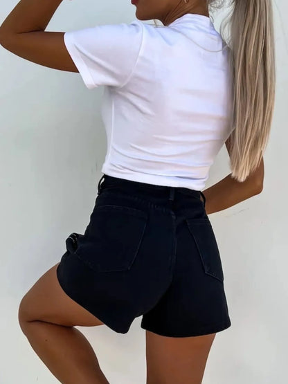 Hazel Blues® |  High Waist Wash Denim Shorts