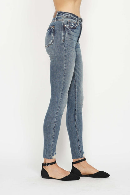 Hazel Blues® |  Judy Blue Tummy Control Vintage Wash Hem Destroy Skinny Jeans