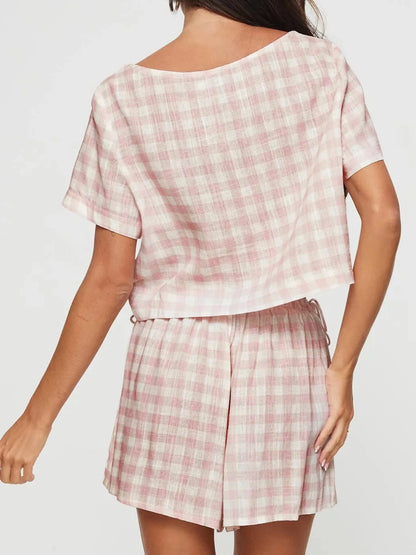 Hazel Blues® |  Gingham Check Top and Shorts Two-Piece Casual Set