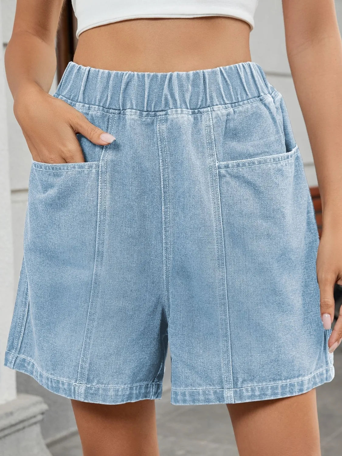 Hazel Blues® |  Elastic Waist Denim Shorts
