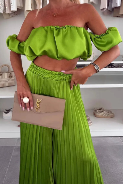 Hazel Blues® |  Off-Shoulder Top and Pleated Pants Set