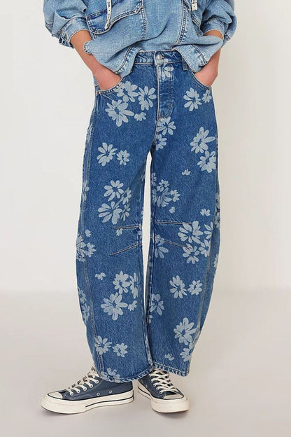 Hazel Blues® |  Flower Print Wide Leg Jeans