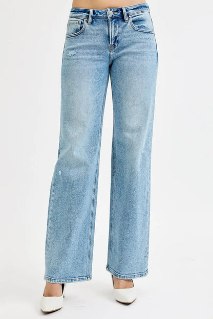 Hazel Blues® | RISEN Low Rise Ankle Boyfriend Distressed Jeans