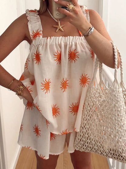 Hazel Blues® |  Striped Heart Cami Top and Shorts Set