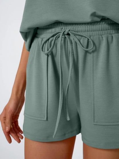 Hazel Blues® |  Round Neck Cap Sleeve Top and Shorts Set