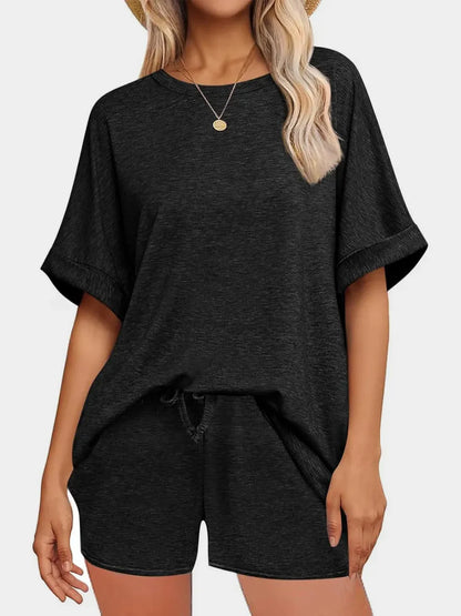 Hazel Blues® |  Round Neck T-Shirt and Drawstring Shorts Set
