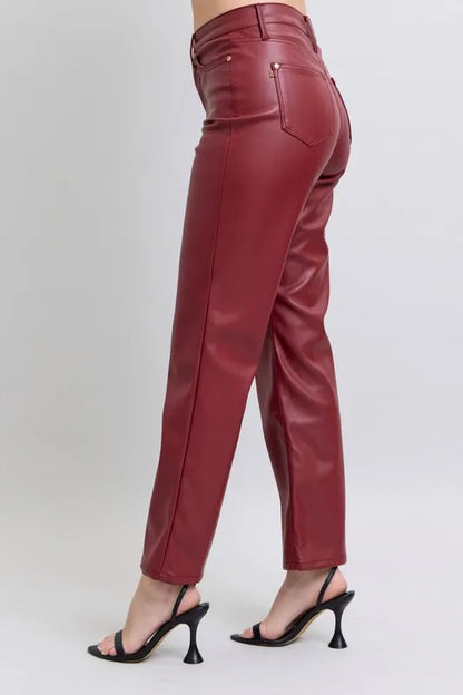 Hazel Blues® | Judy Blue High Waist Tummy Control Faux Leather Straight Pants