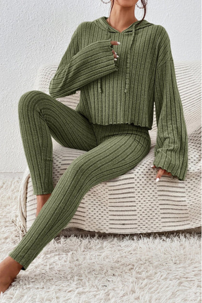 Hazel Blues® |  Lettuce Hem Dropped Shoulder Hooded Top and Pants Set
