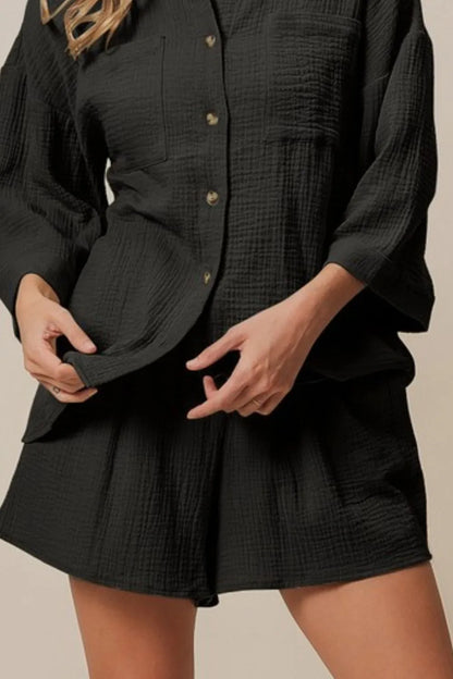 Hazel Blues® |  BiBi Crinkle Gauze Shirt and Short Set