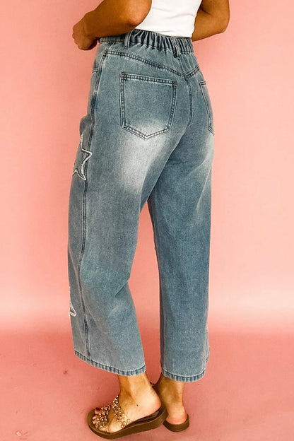 Hazel Blues® |  Star Embroidered High Waist Wide Leg Jeans