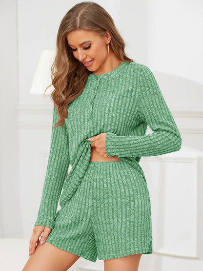 Hazel Blues® |  Ribbed Round Neck Top and Shorts Set