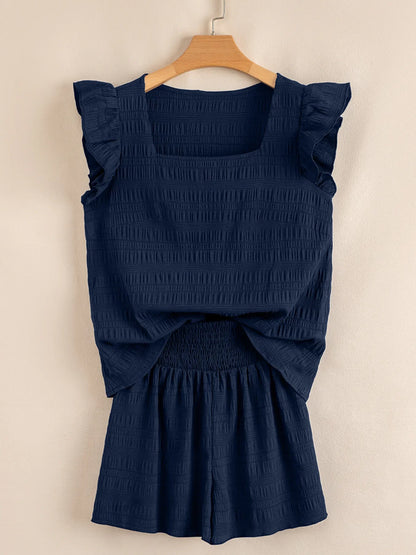 Hazel Blues® |  Textured Square Neck Top and Shirred High Waist Shorts Set