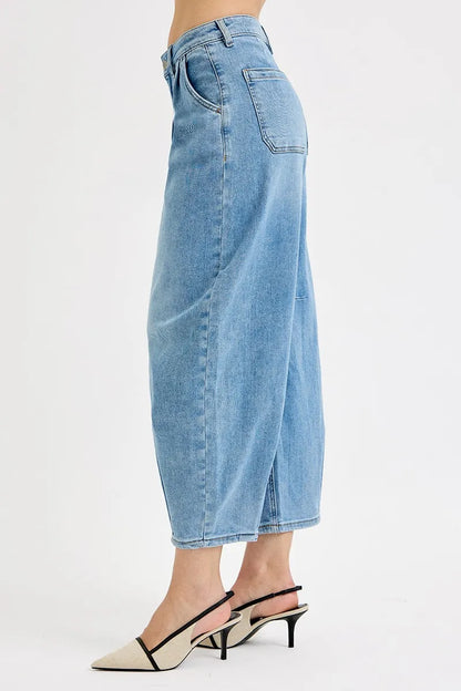 Hazel Blues® | RISEN Mid Rise Fit Crop Wide Volume Leg Jeans