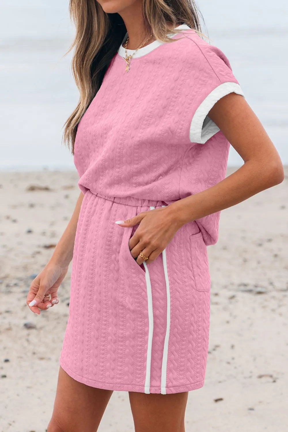 Hazel Blues® |  Textured Round Neck Top and Skirt Set