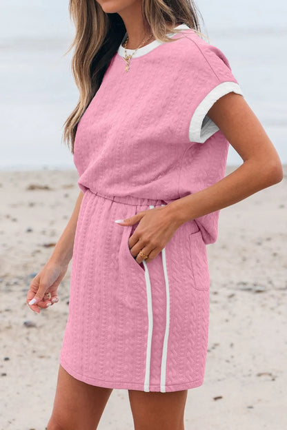 Hazel Blues® |  Textured Round Neck Top and Skirt Set