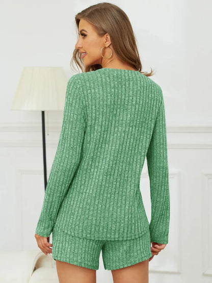 Hazel Blues® |  Ribbed Round Neck Top and Shorts Set