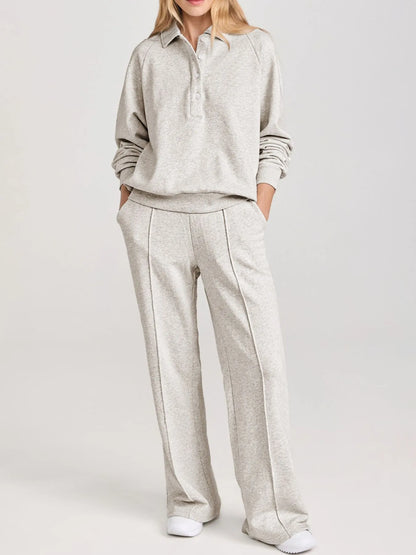 Hazel Blues® |  Collared Sweatshirt and High Waist Pants Active Set