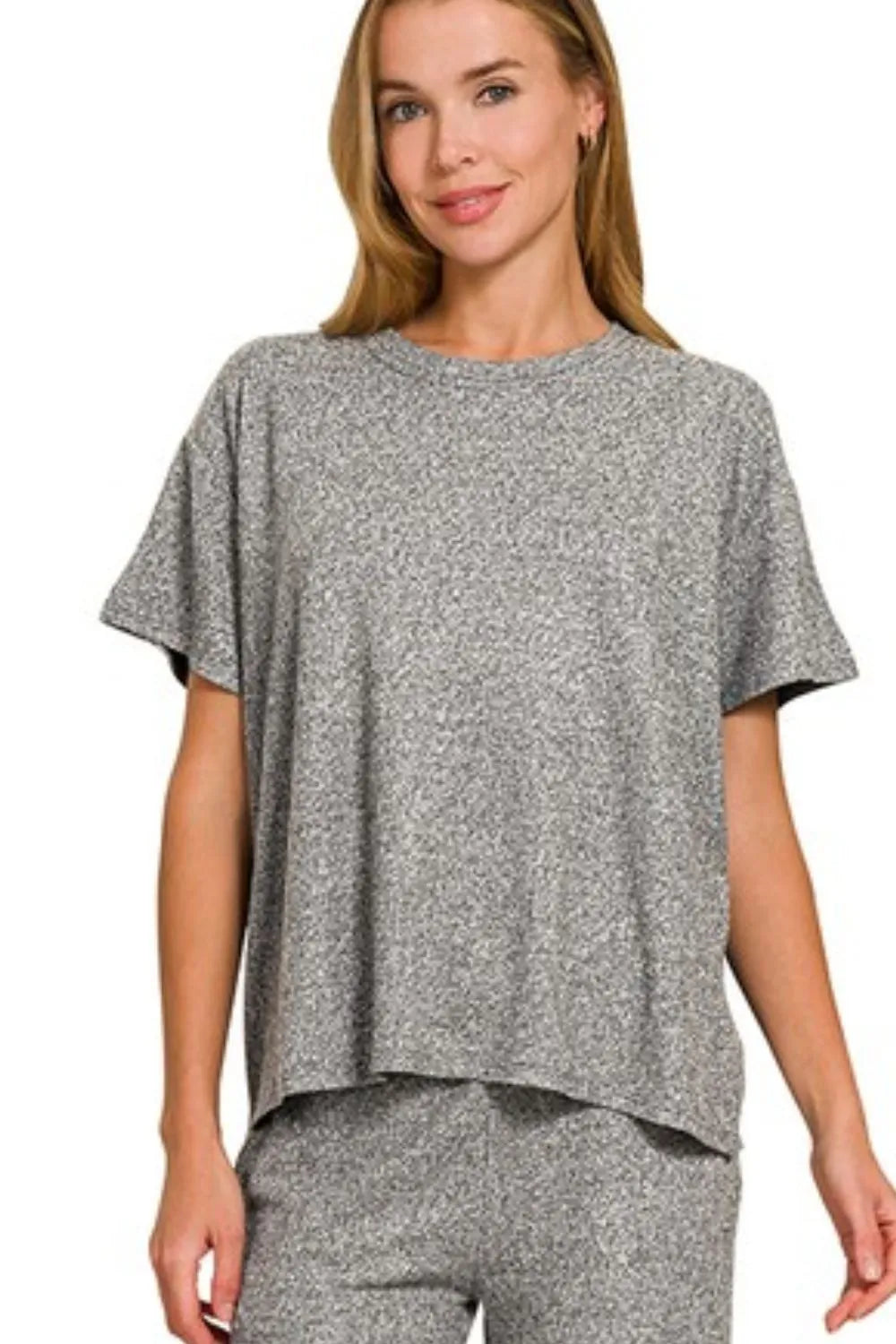 Hazel Blues® |  Zenana Soft Melange Short Sleeve Tee & Long Pants Set