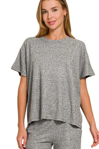 Hazel Blues® |  Zenana Soft Melange Short Sleeve Tee & Long Pants Set