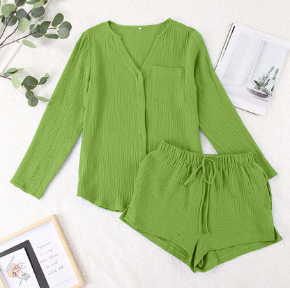 Hazel Blues® |  Notched Long Sleeve Top and Shorts Set