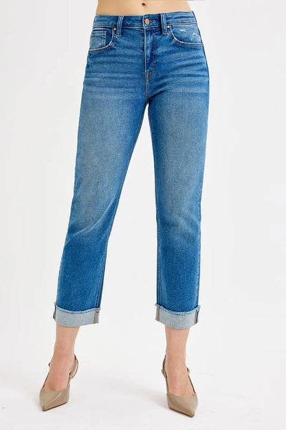 Hazel Blues® |  RISEN High Rise Boyfriend Fit Ankle Jeans Plus SIze