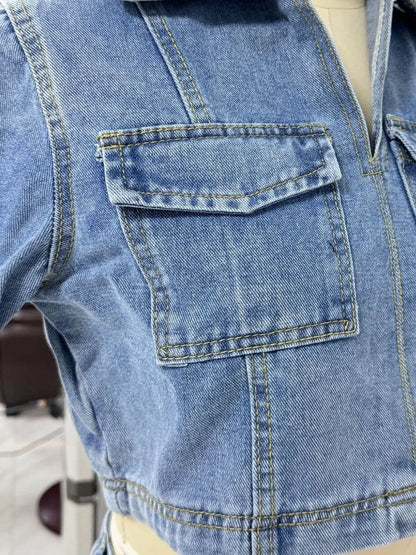 Hazel Blues® |  Johnny Collar Short Sleeve Top and Skort Denim Set