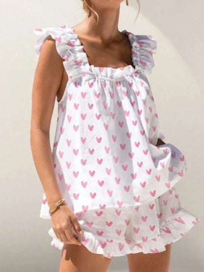 Hazel Blues® |  Ruffled Striped Tank and Shorts Set