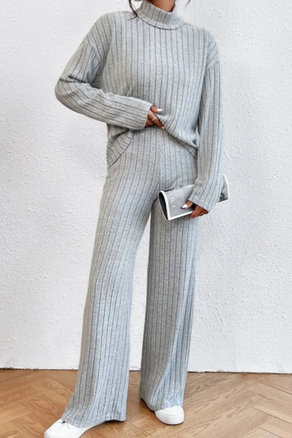 Hazel Blues® |  Mock Neck Dropped Shoulder Top and Pants Set