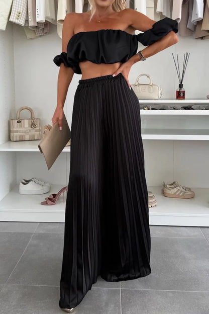 Hazel Blues® |  Off-Shoulder Top and Pleated Pants Set