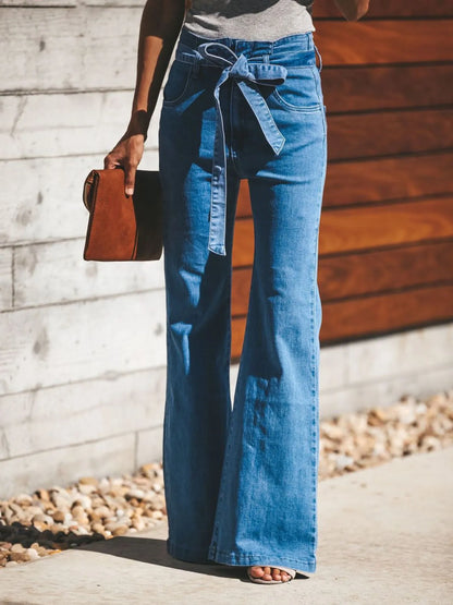Hazel Blues® |  High-Waisted Tie-Front Flare Jeans